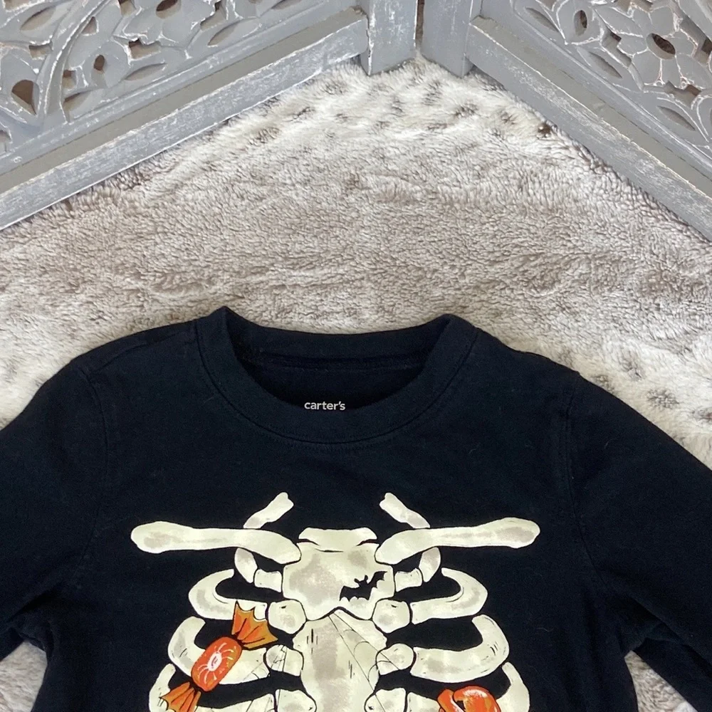 Carter’s skeleton long sleeve shirt boys size 6 Halloween bats glow in the dark - Picture 3 of 10